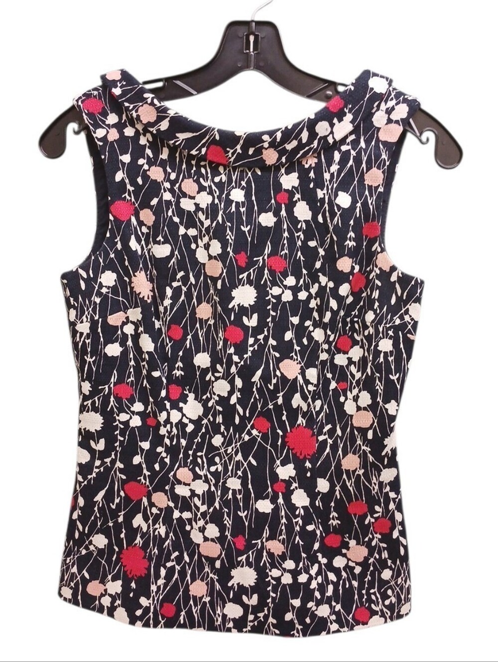 Boden Navy Martha Top Floral Sleeveless Shell with Pink & Red Blooms Size 2
